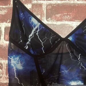 Blue and Black Lightning Crop Top